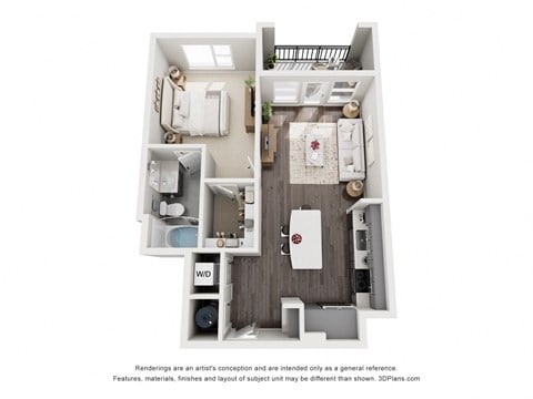 Floor plan for 1 bed, 1 bath, 712 sqft